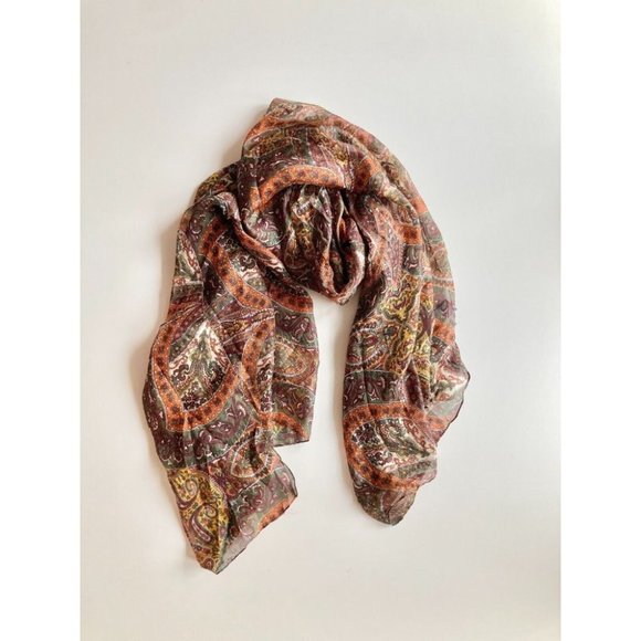 ANTIBES BLANC Brown Floral Paisley Silk Chiffon Large Shawl Scarf - Picture 6 of 10